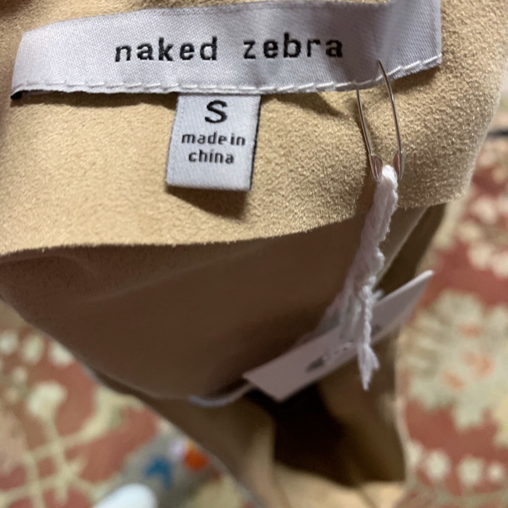 NWT NAKED ZEBRA Vegan Minimalist Retro Luxury Tan Microsuede Mini Skirt, S - Picture 9 of 9